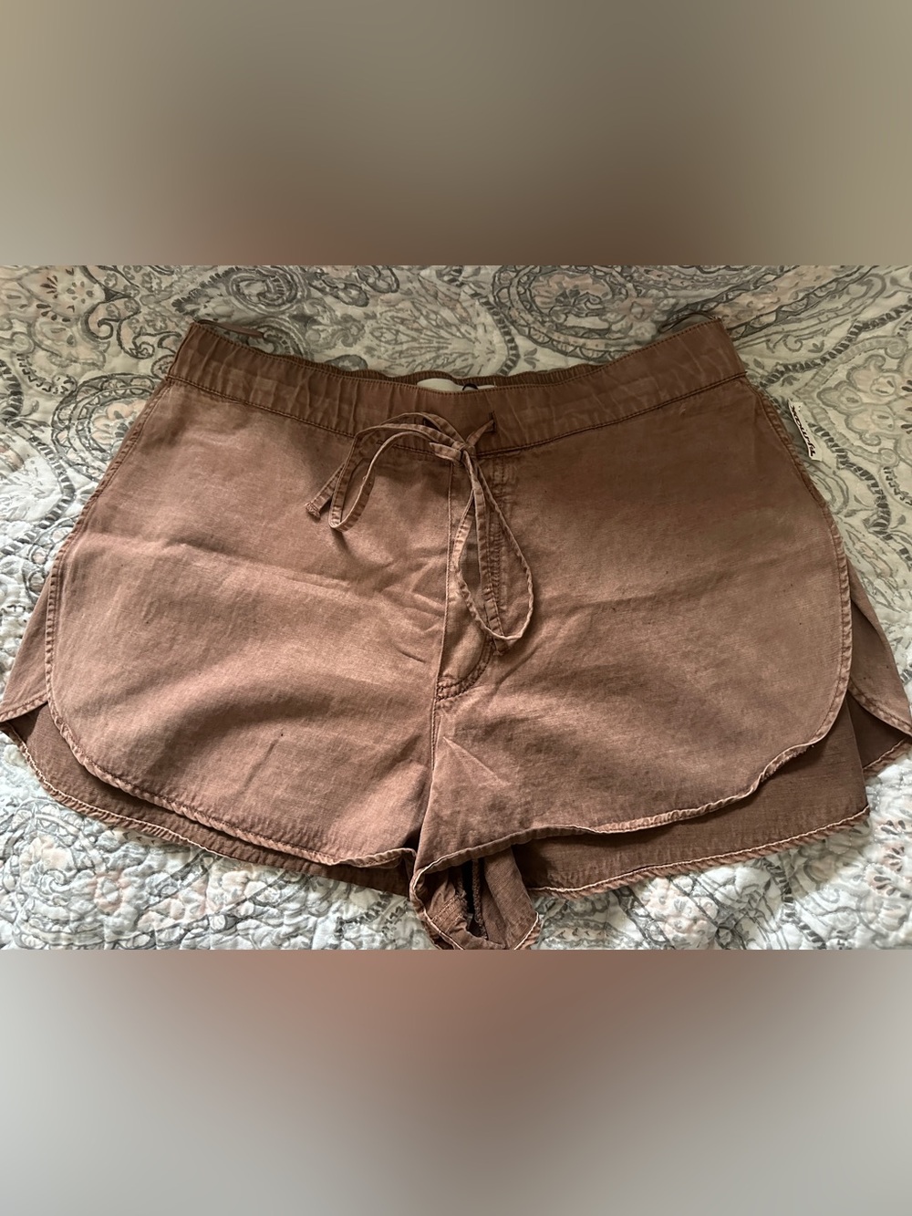 NWOT: Zara Rust Brown Drawstring Linen-Blend Shorts WMS size 8